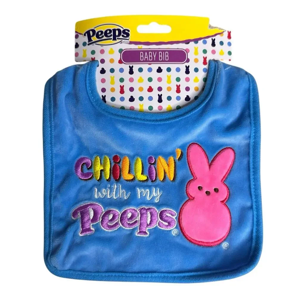 Peeps Blue Easter Baby Bib Chillin’ with My Peeps Lot of 2 Embroidered Bunny